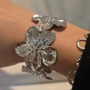 Floral Blossom Silver Cuff Bracelet